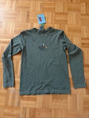 Life is good Olive Green Long Sleeve Tee with Cute Dog Graphic